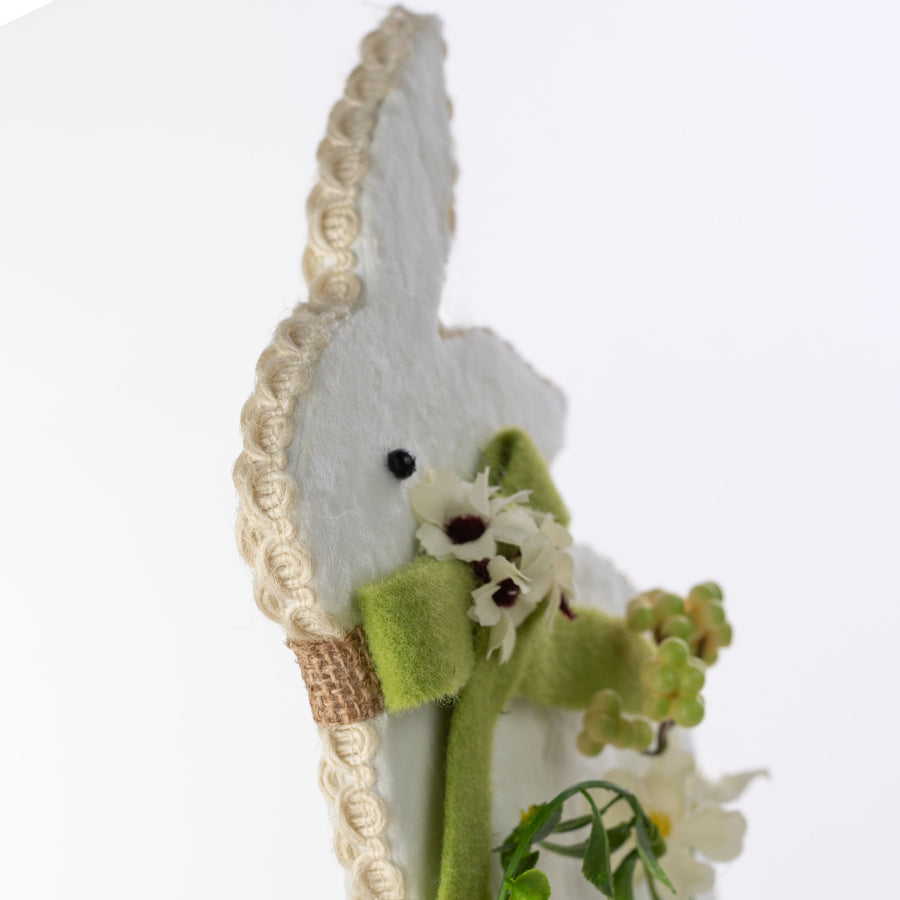 10" White Bunny with Moss Felt Bow Ornament