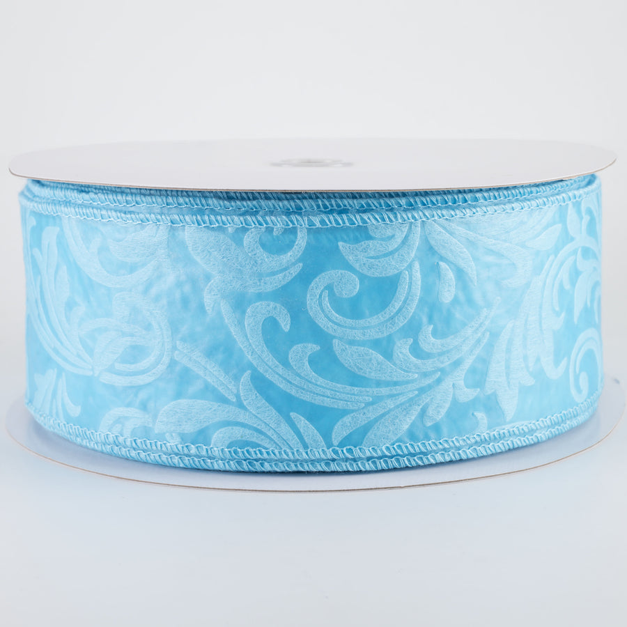 2.5" Embossed Leaf Filagree Breeze Ribbon: Light Blue (50 Yards)