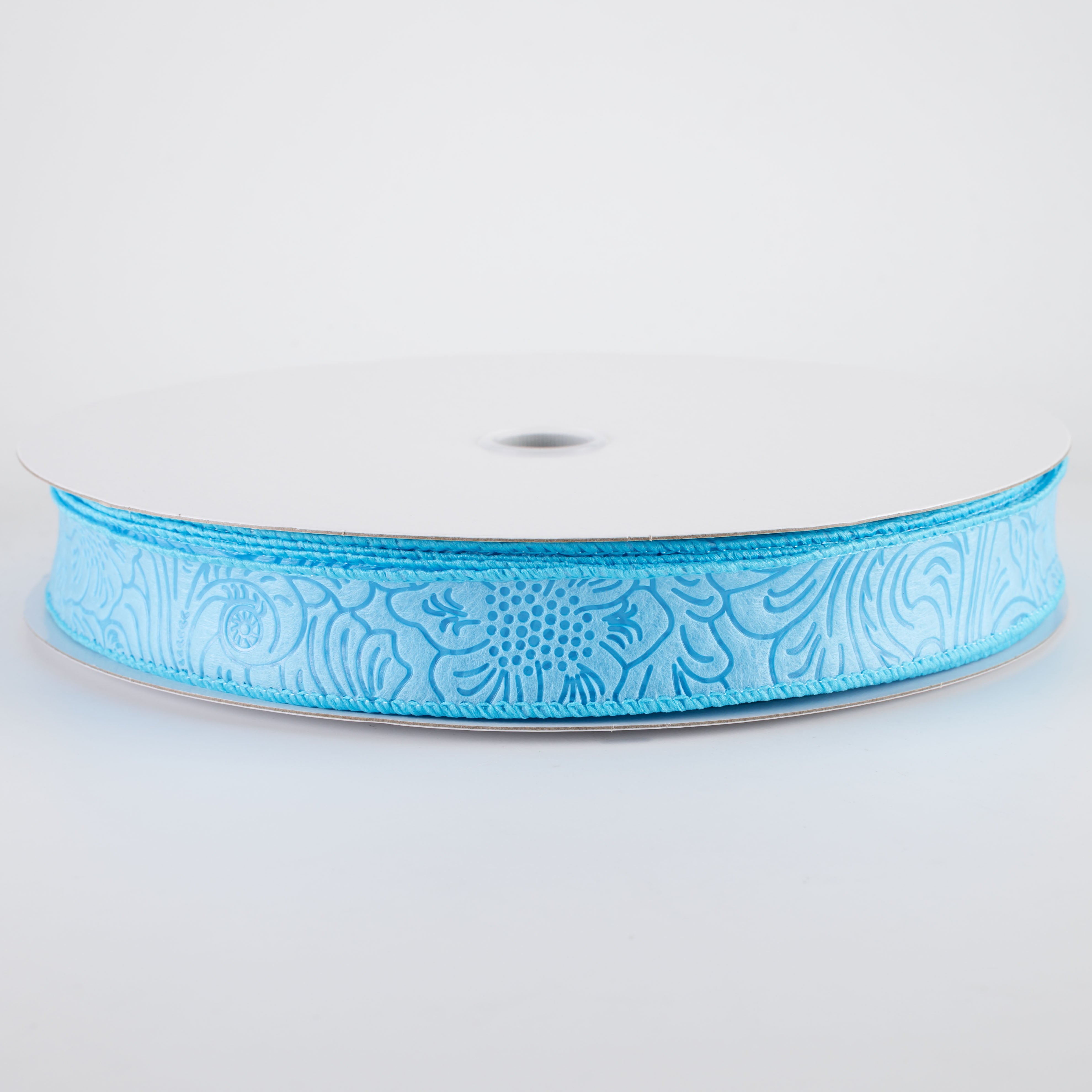 7/8" Embossed Flower Breeze Ribbon: Light Blue (50 Yards)