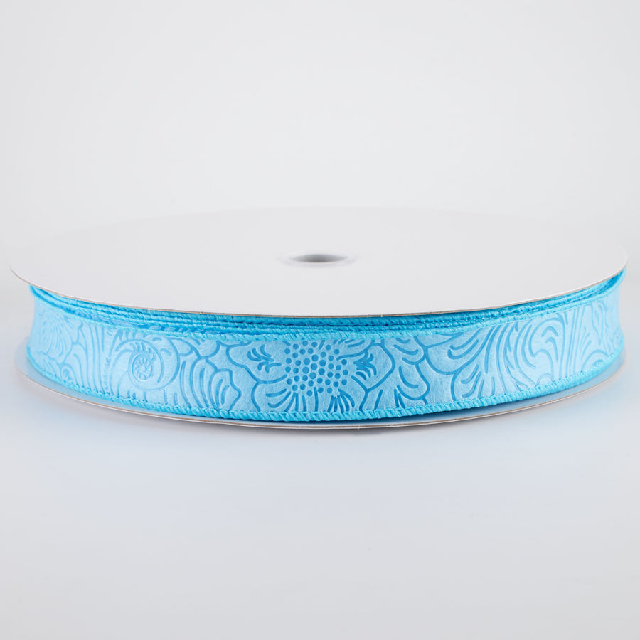 7/8" Embossed Flower Breeze Ribbon: Light Blue (50 Yards)