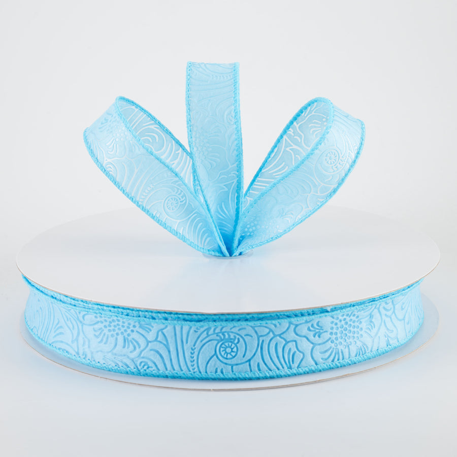 7/8" Embossed Flower Breeze Ribbon: Light Blue (50 Yards)