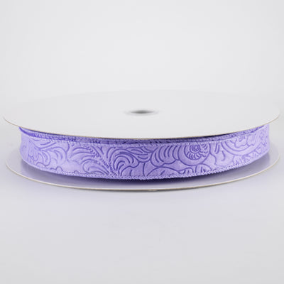 7/8" Embossed Flower Breeze Ribbon: Lavender Purple (50 Yards)
