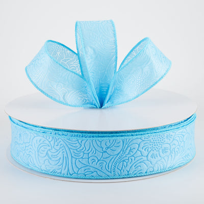 1.5" Embossed Flower Breeze Ribbon: Light Blue (50 Yards)