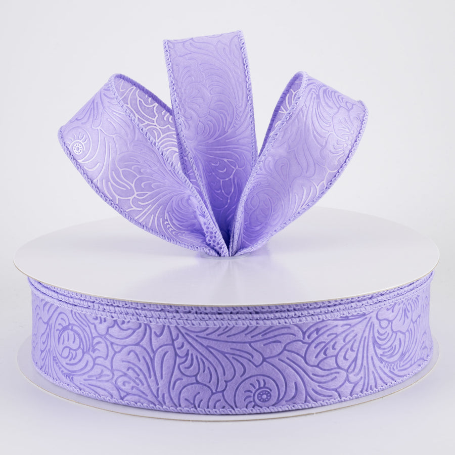 1.5" Embossed Flower Breeze Ribbon: Lavender Purple (50 Yards)