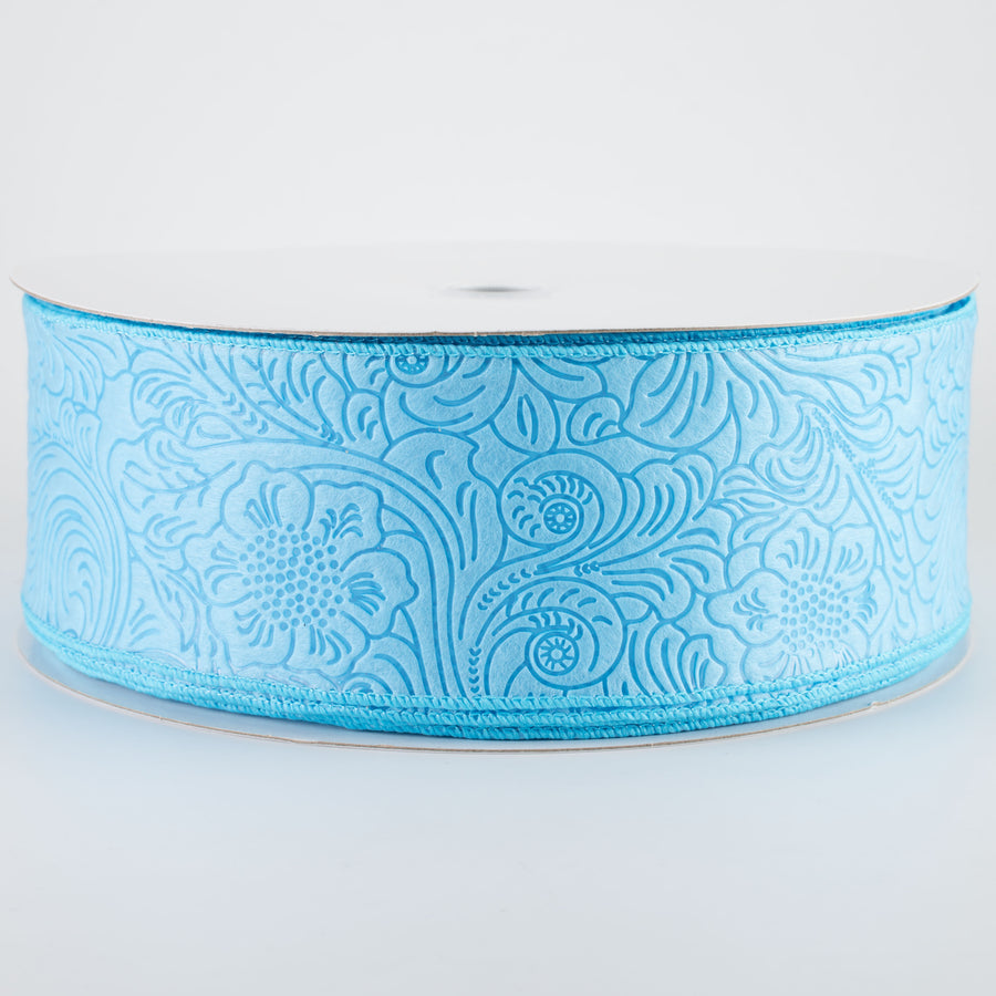 2.5" Embossed Flower Breeze Ribbon: Light Blue (50 Yards)