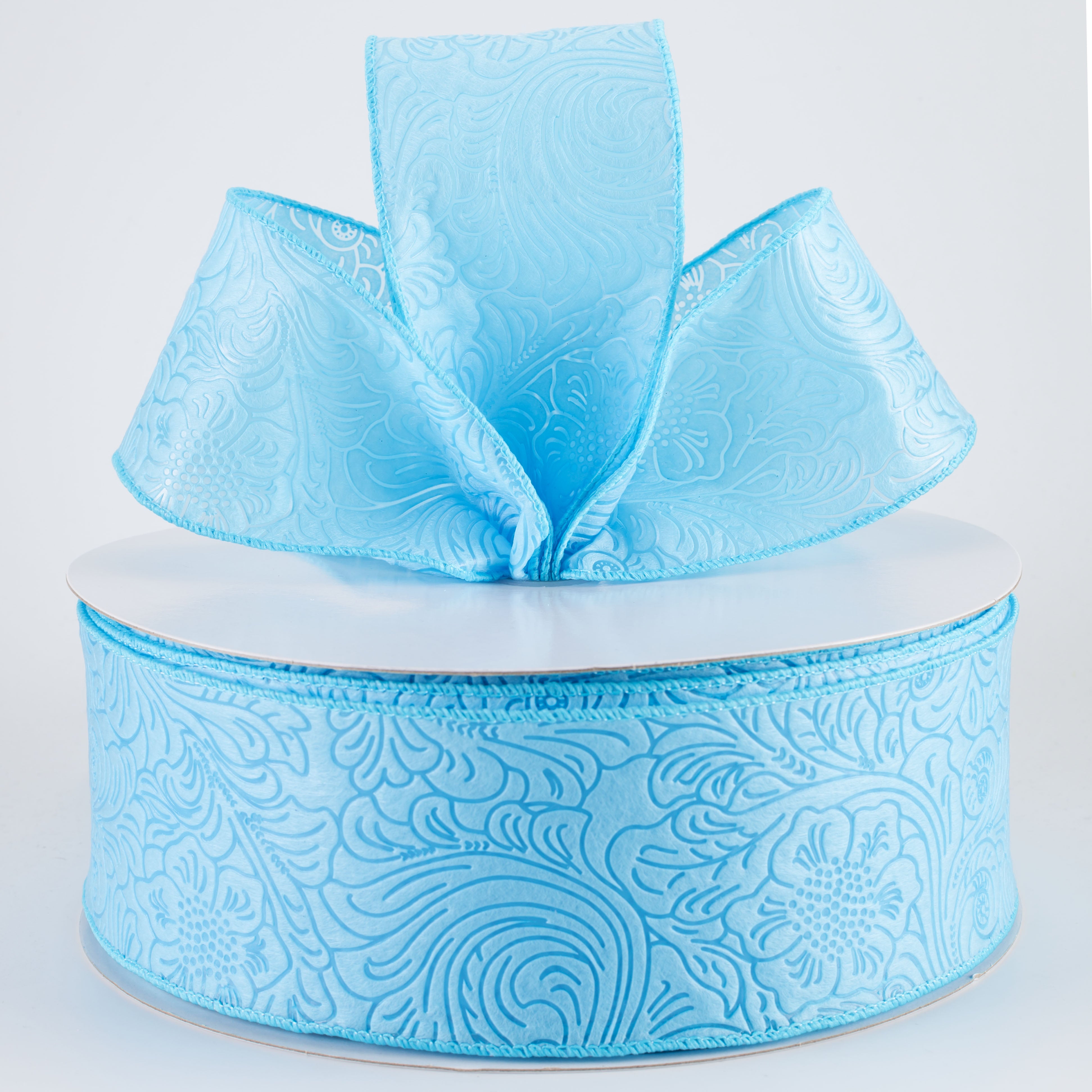 2.5" Embossed Flower Breeze Ribbon: Light Blue (50 Yards)