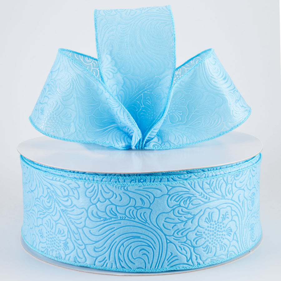 2.5" Embossed Flower Breeze Ribbon: Light Blue (50 Yards)