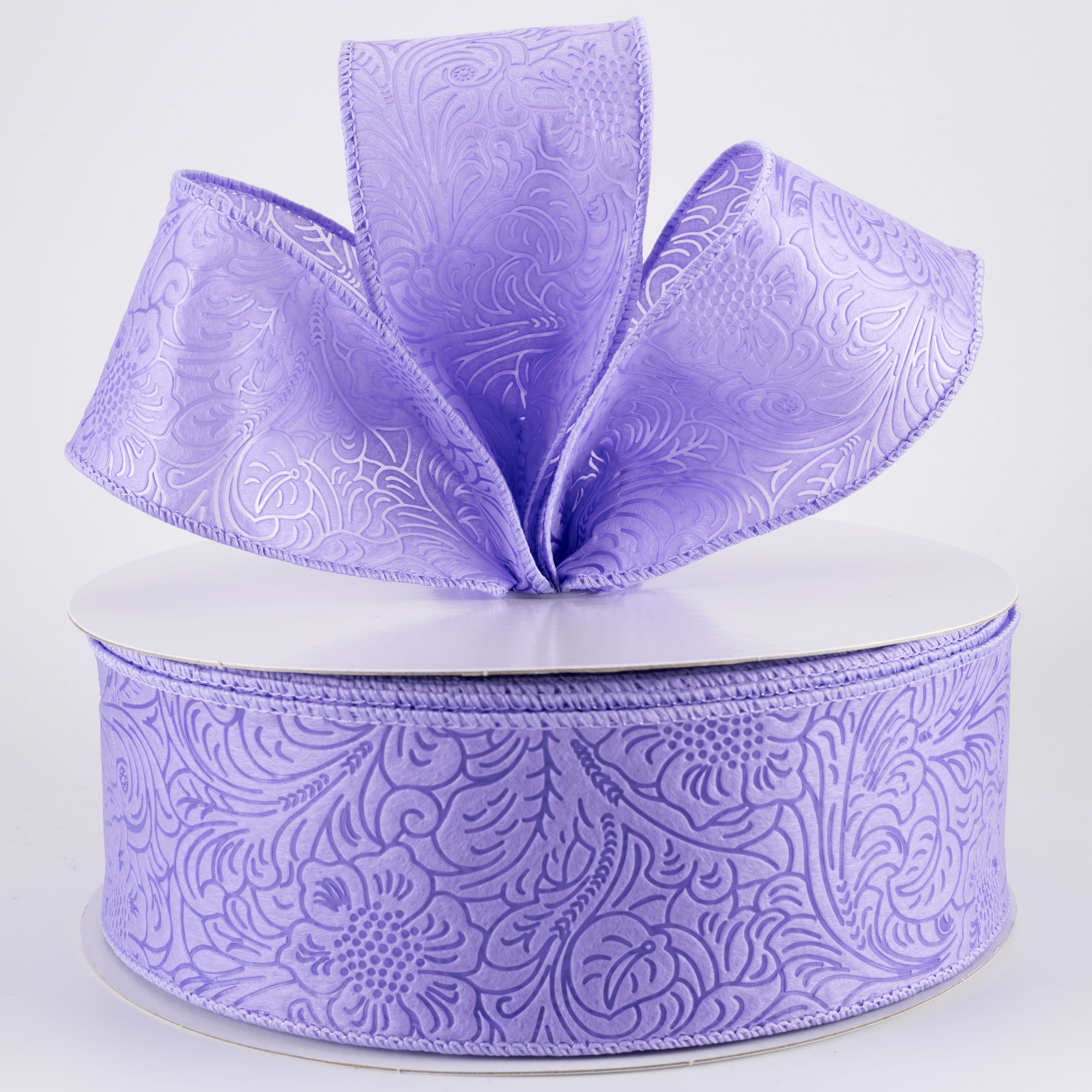 2.5" Embossed Flower Breeze Ribbon: Lavender Purple (50 Yards)
