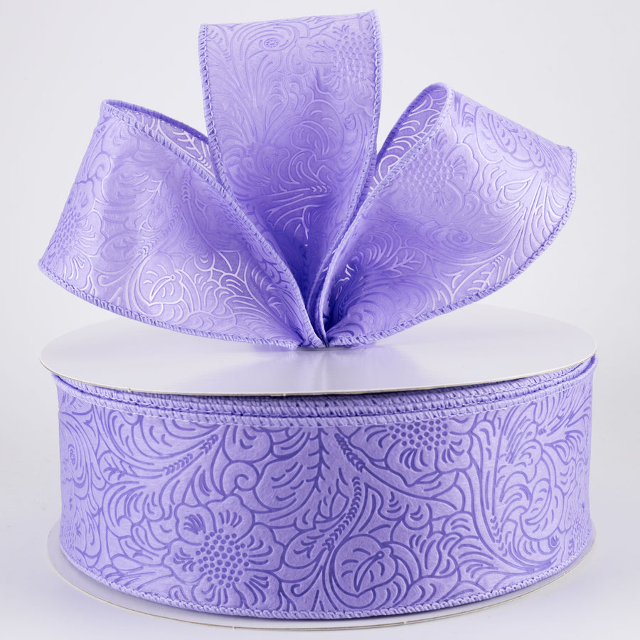 2.5" Embossed Flower Breeze Ribbon: Lavender Purple (50 Yards)