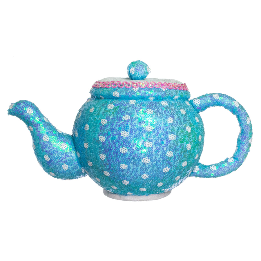 10" Sequin Polkadot Tea Pot: Iridescent Blue