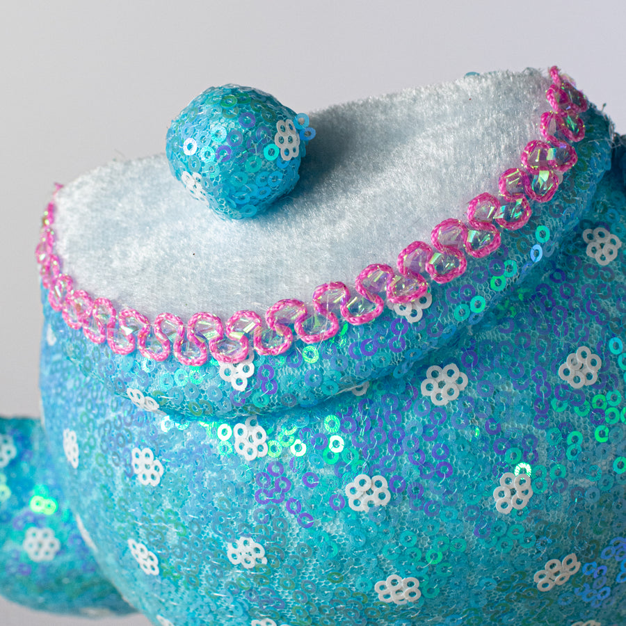 10" Sequin Polkadot Tea Pot: Iridescent Blue