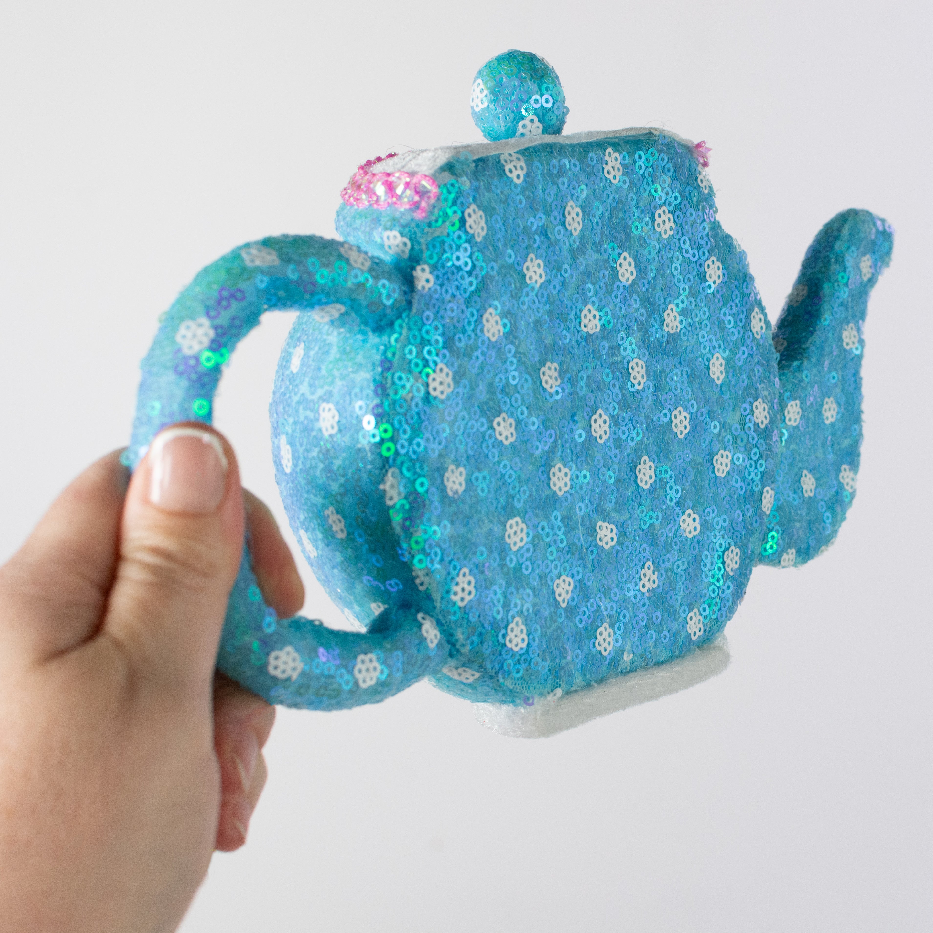 10" Sequin Polkadot Tea Pot: Iridescent Blue