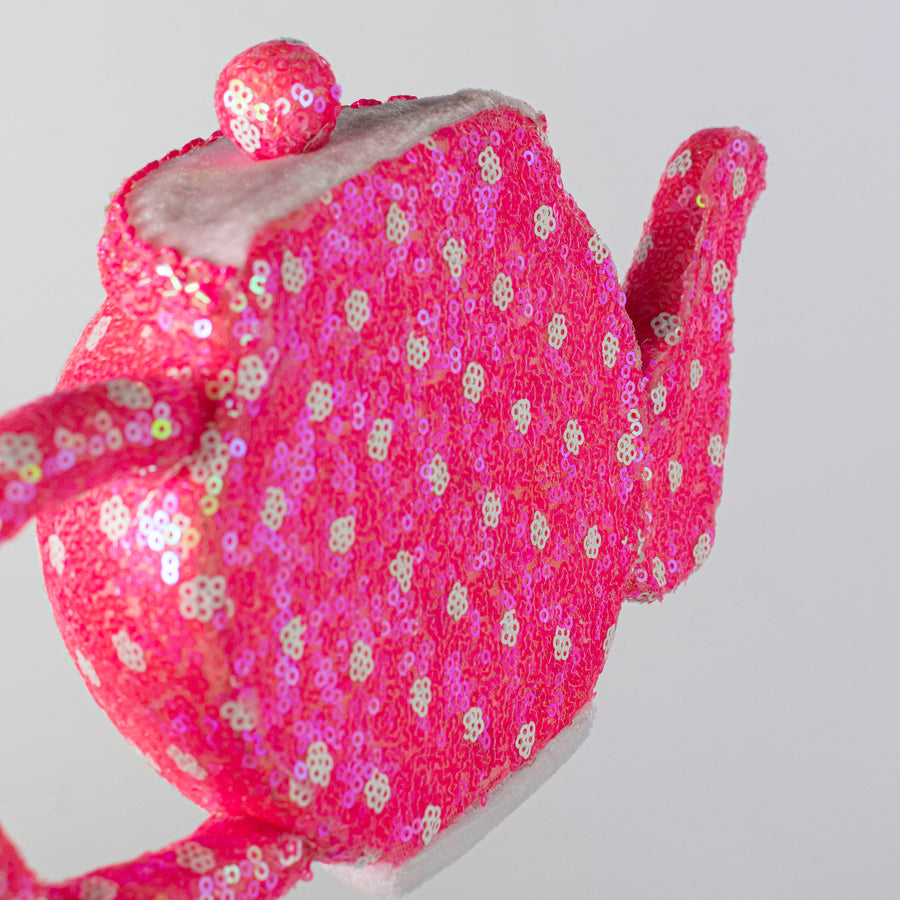 10" Sequin Polkadot Tea Pot: Iridescent Pink