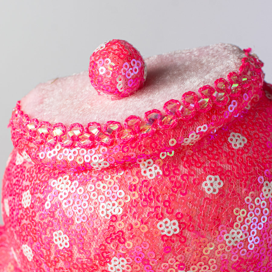 10" Sequin Polkadot Tea Pot: Iridescent Pink