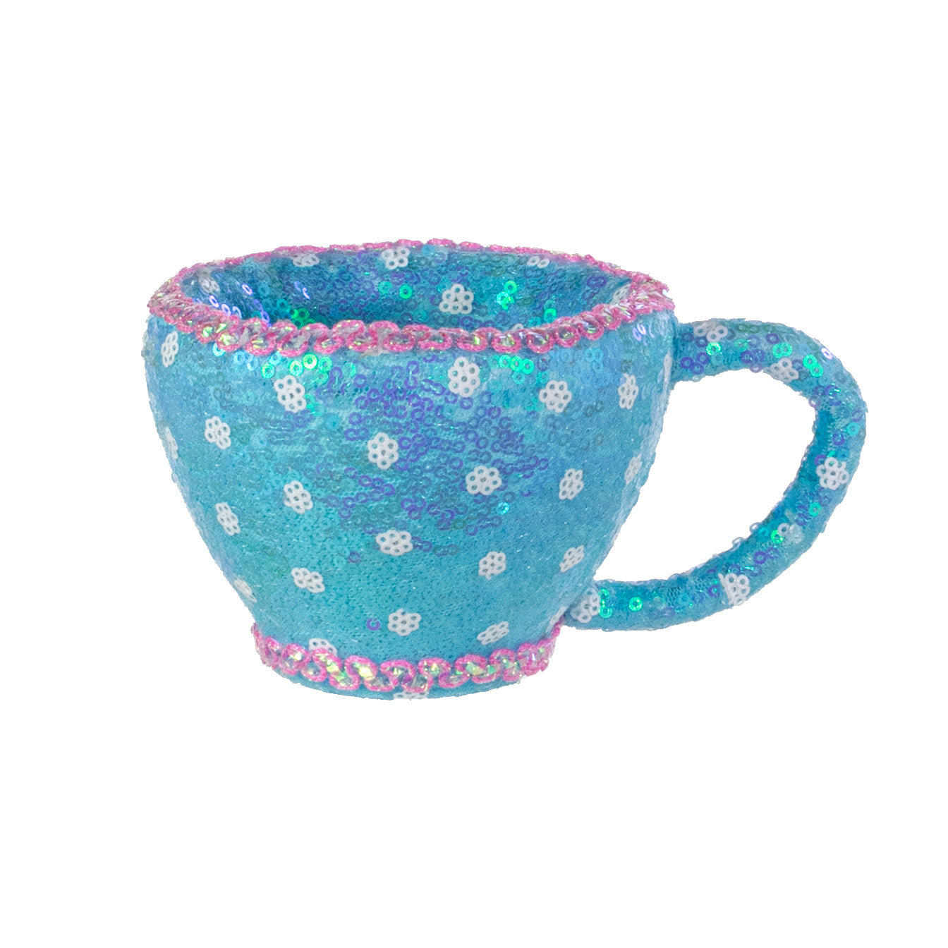 6" Sequin Polkadot Tea Cup: Iridescent Blue
