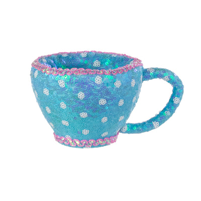 6" Sequin Polkadot Tea Cup: Iridescent Blue