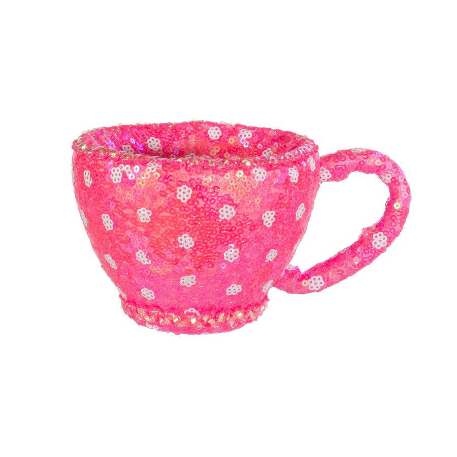 6" Sequin Polkadot Tea Cup: Iridescent Pink