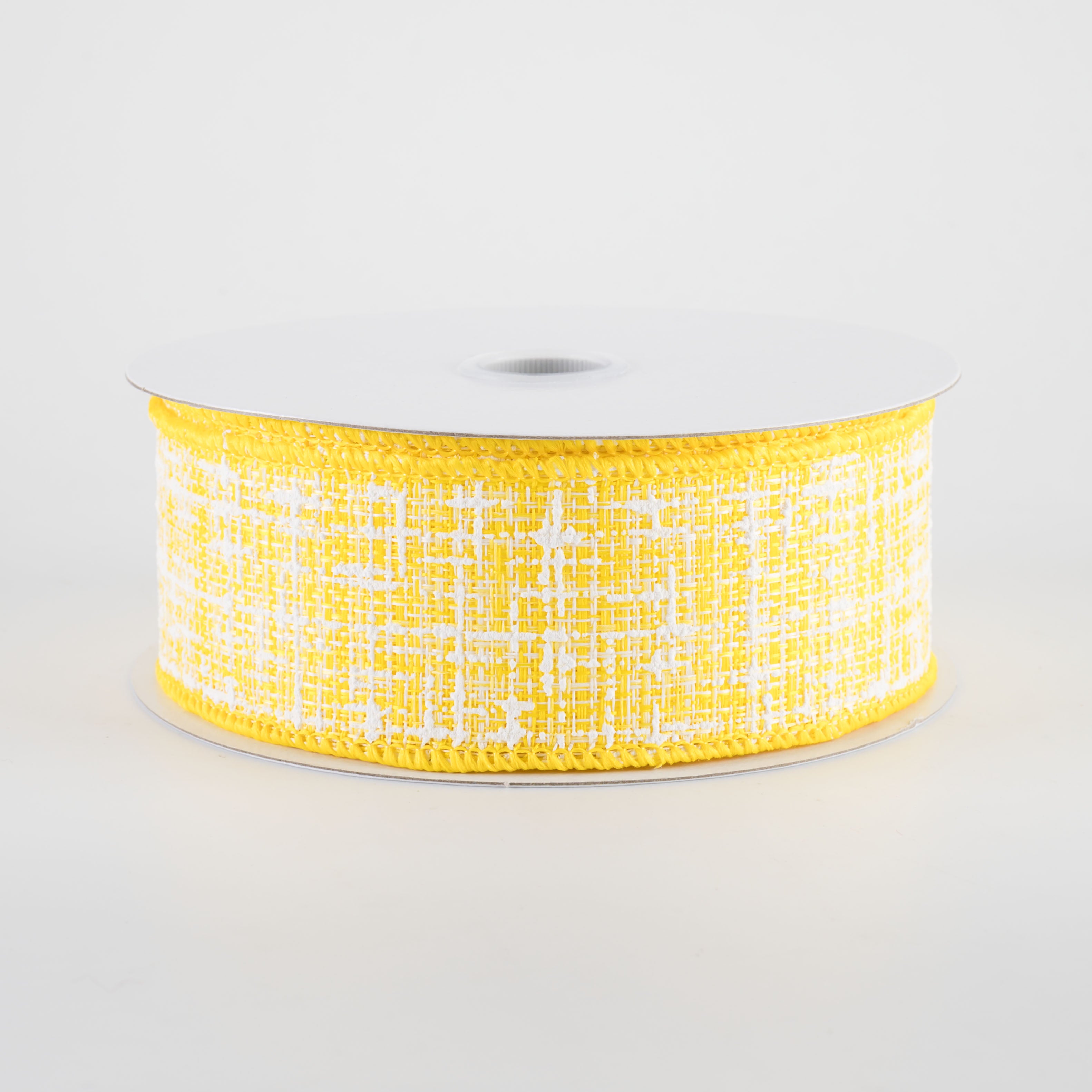 1.5" Embellished Tweed Ribbon: Yellow & White (10 Yards)
