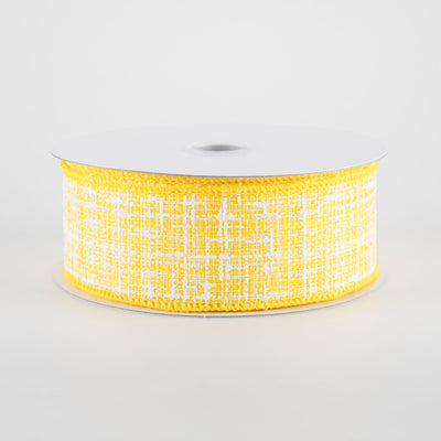 1.5" Embellished Tweed Ribbon: Yellow & White (10 Yards)
