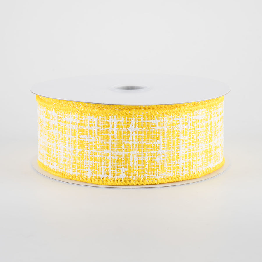 1.5" Embellished Tweed Ribbon: Yellow & White (10 Yards)