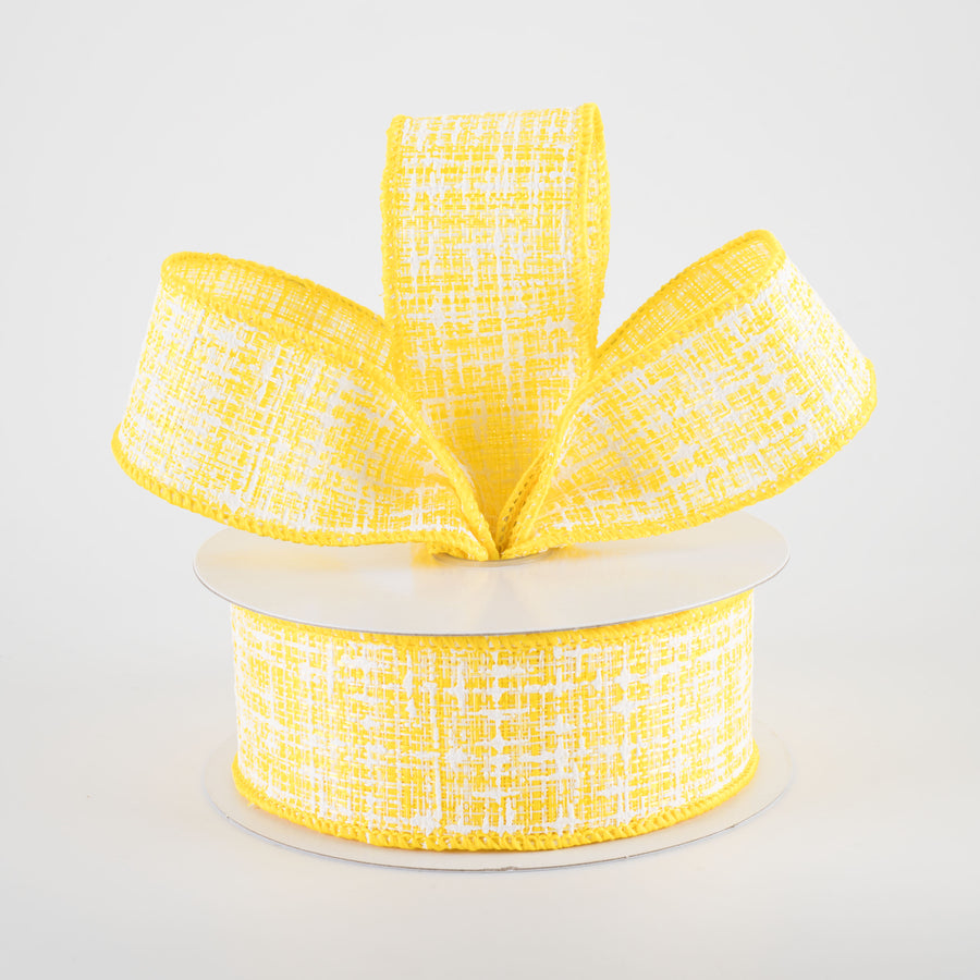 1.5" Embellished Tweed Ribbon: Yellow & White (10 Yards)