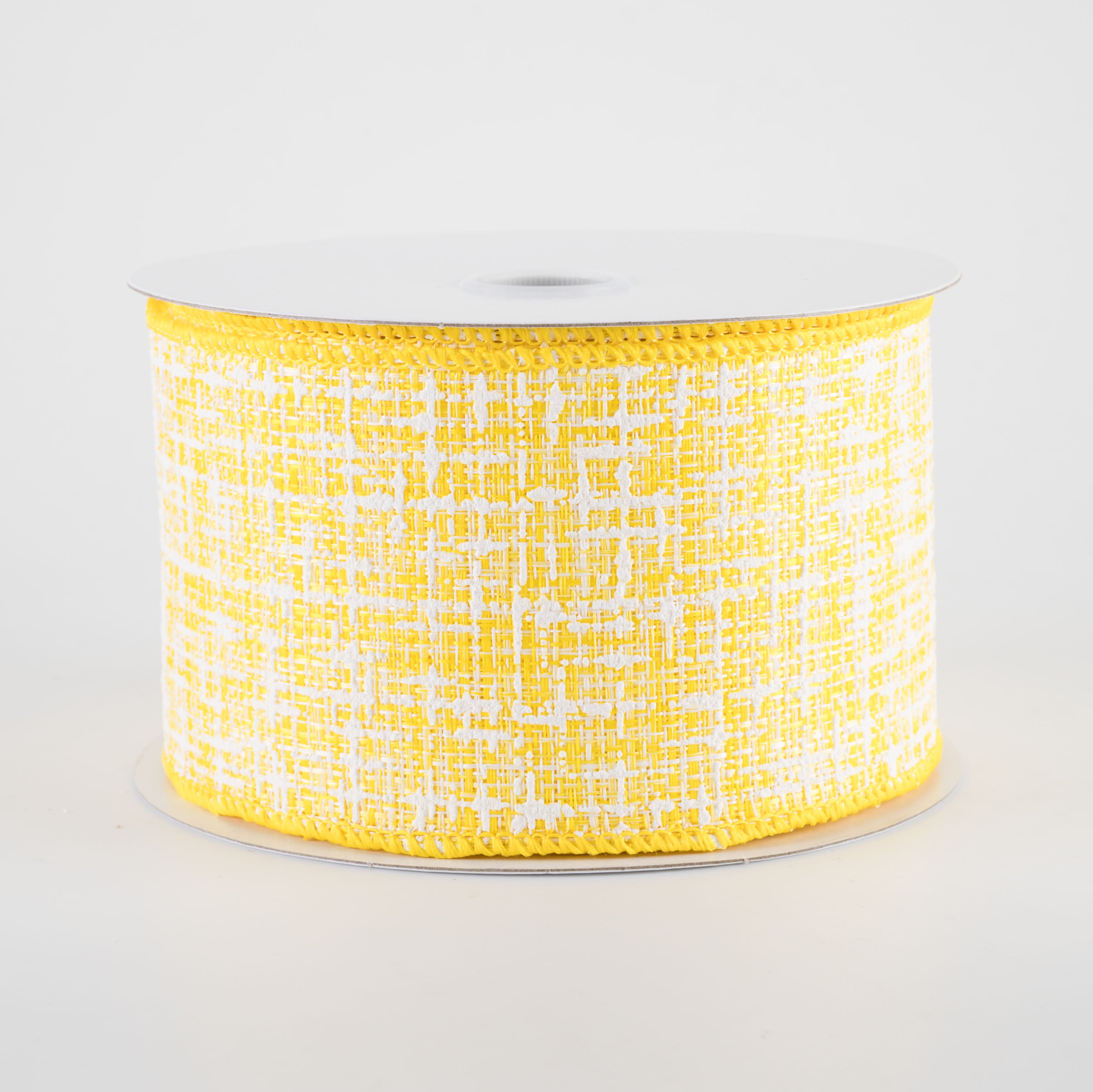 2.5" Embellished Tweed Ribbon: Yellow & White (10 Yards)