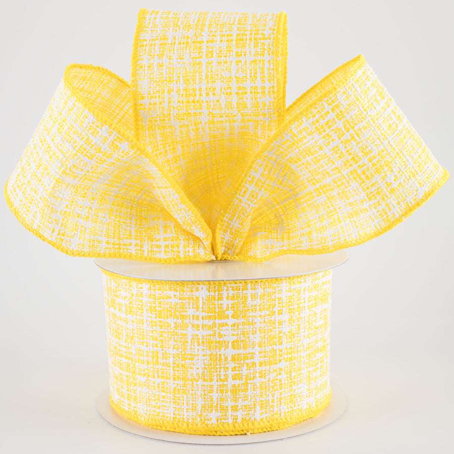 2.5" Embellished Tweed Ribbon: Yellow & White (10 Yards)