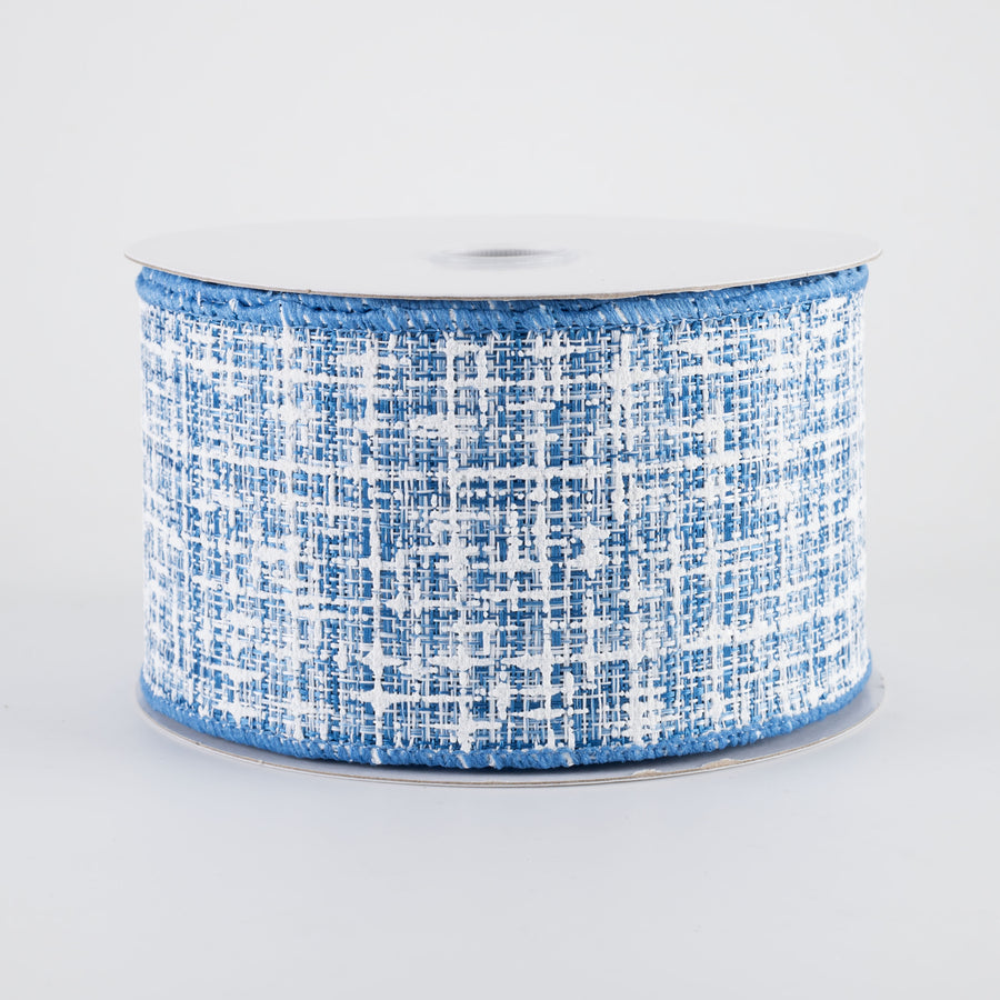 2.5" Embellished Tweed Ribbon: Blue & White (10 Yards)