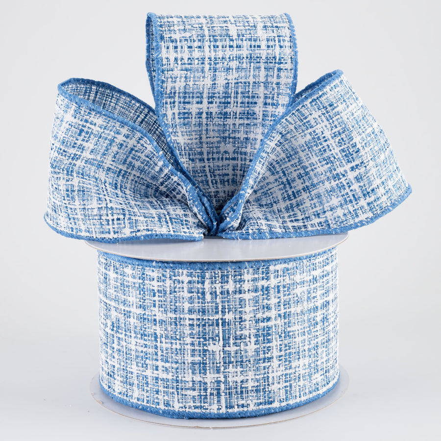 2.5" Embellished Tweed Ribbon: Blue & White (10 Yards)