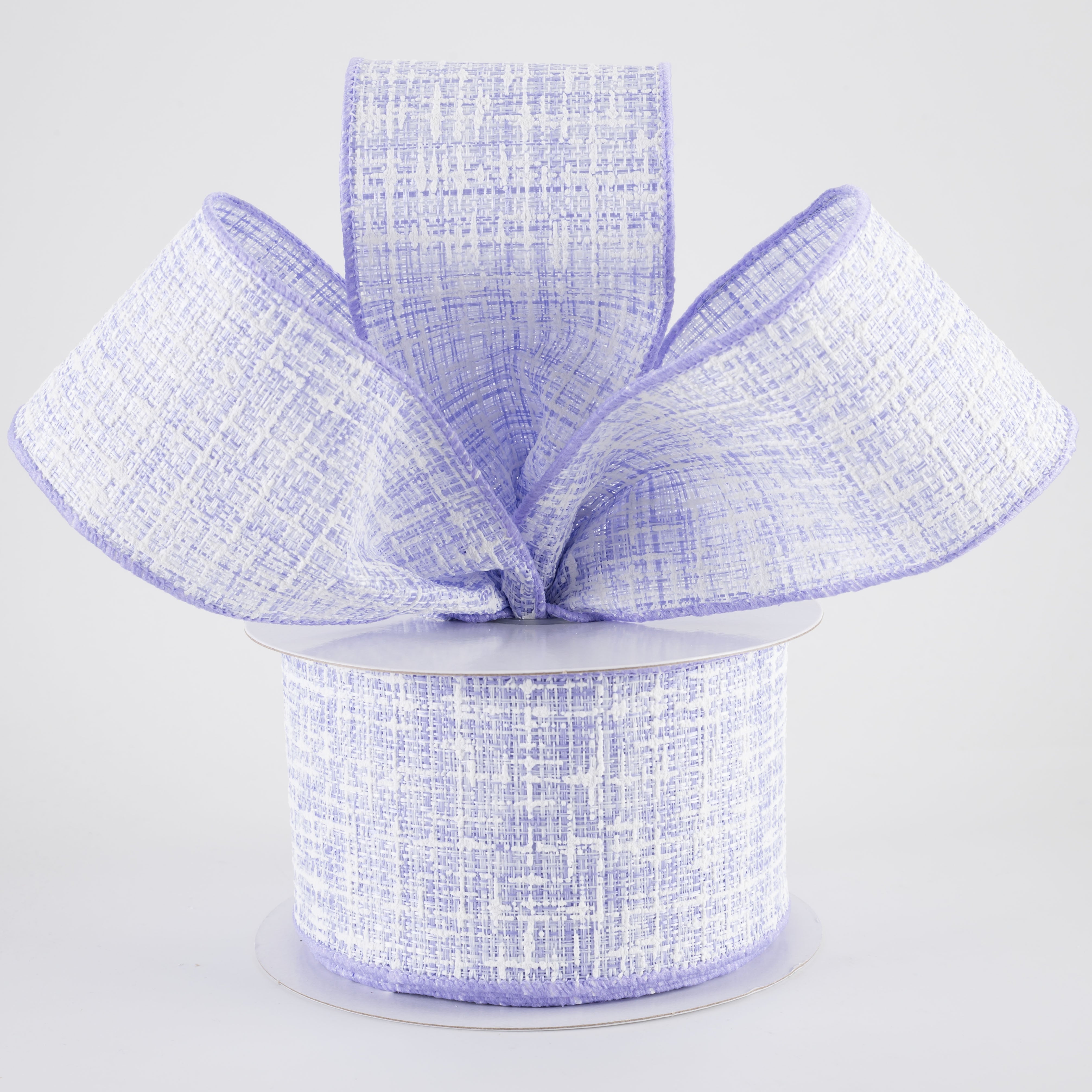 2.5" Embellished Tweed Ribbon: Lavender Purple & White (10 Yards)