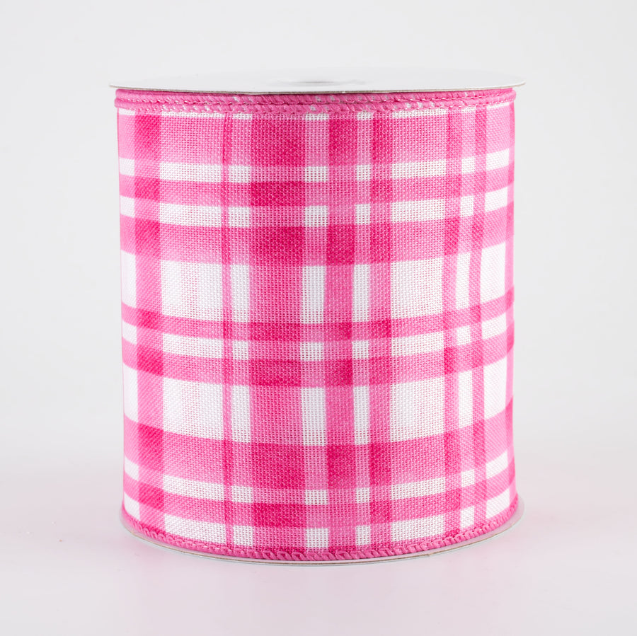 4" Watercolor Tuttola Plaid Ribbon: Pink (10 Yards)