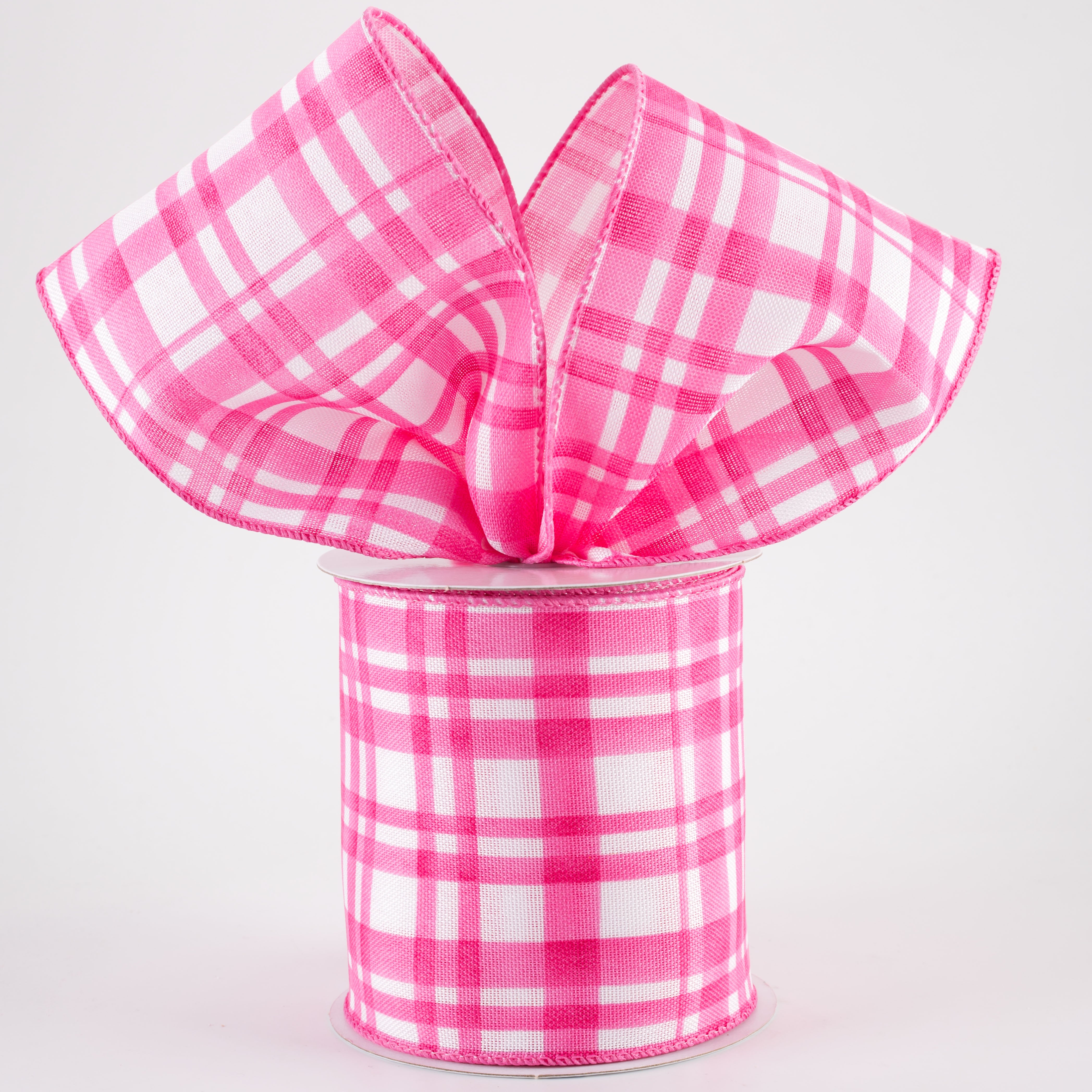 4" Watercolor Tuttola Plaid Ribbon: Pink (10 Yards)