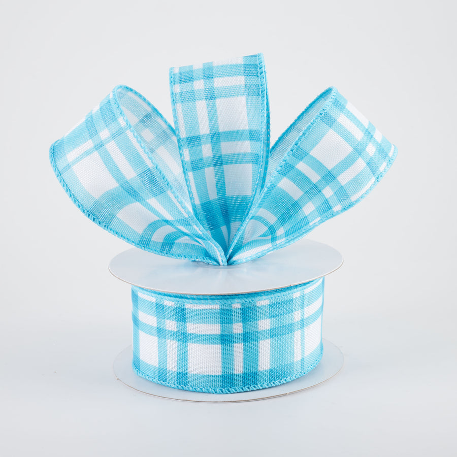 1.5" Watercolor Tuttola Plaid Ribbon: Turquoise Blue (10 Yards)