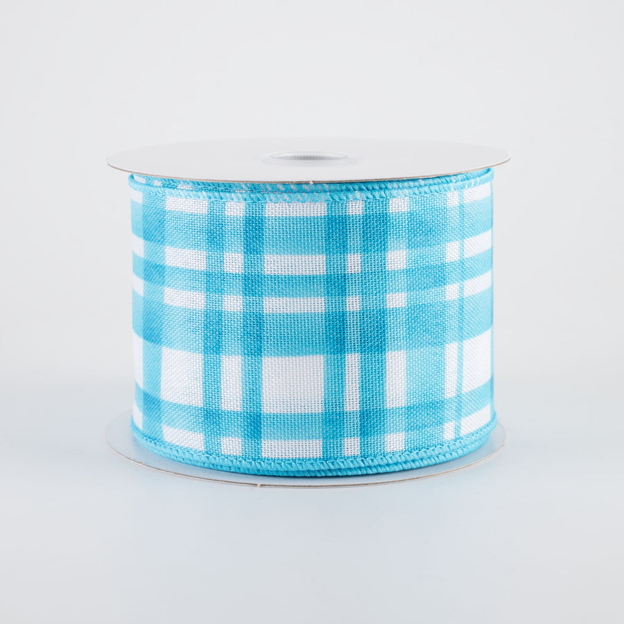 2.5" Watercolor Tuttola Plaid Ribbon: Turquoise Blue (10 Yards)