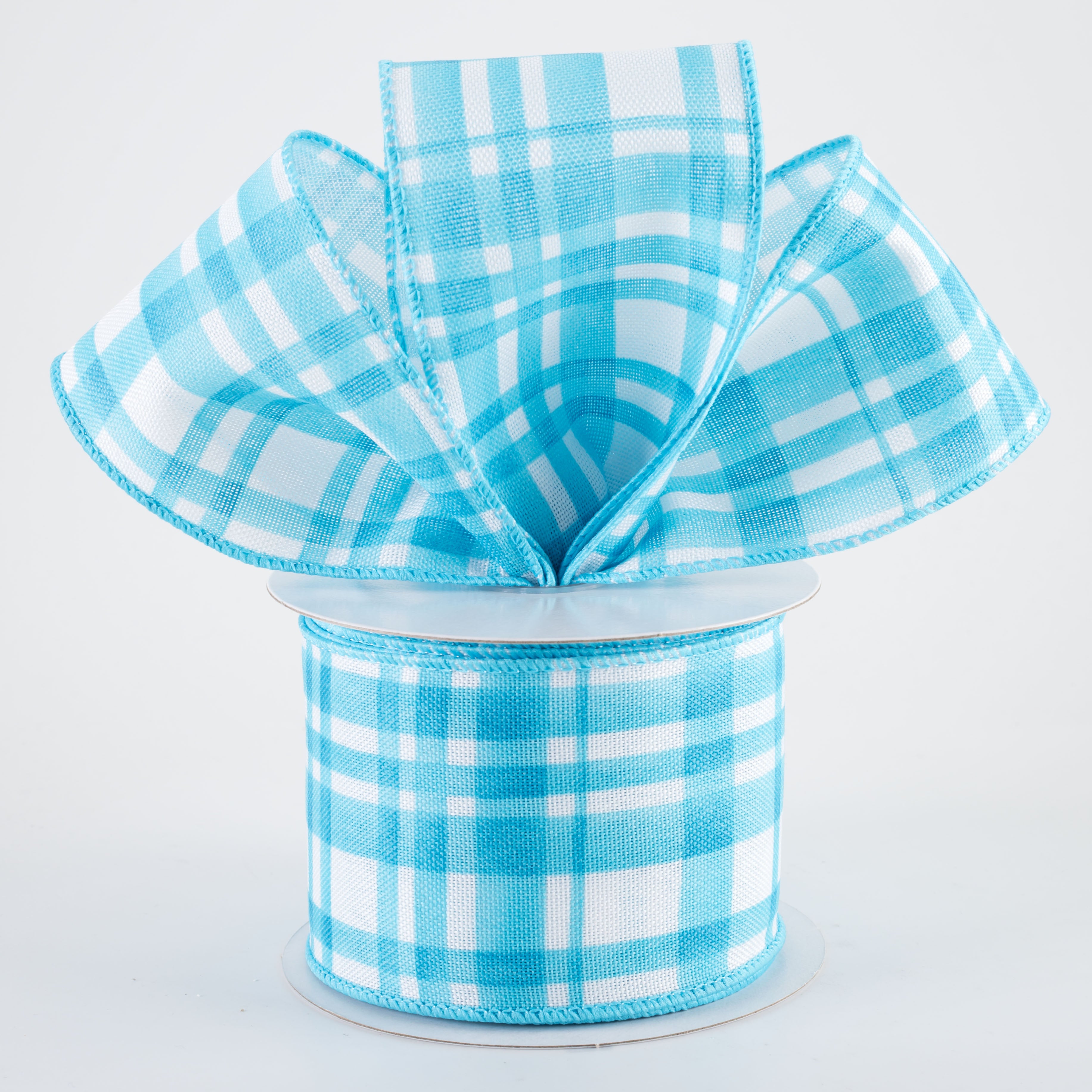 2.5" Watercolor Tuttola Plaid Ribbon: Turquoise Blue (10 Yards)