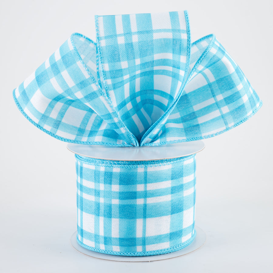 2.5" Watercolor Tuttola Plaid Ribbon: Turquoise Blue (10 Yards)