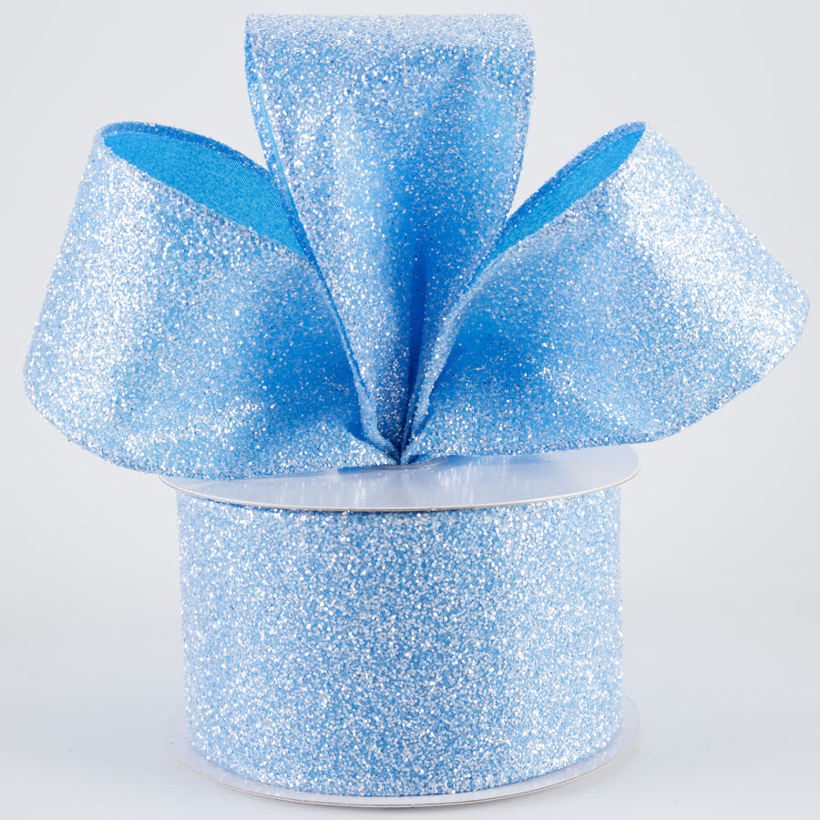 2.5" Candy Glittered Satin Ribbon: Turquoise Blue (10 Yards)