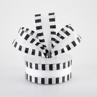 1.5" Striped Edge Breeze Ribbon: Black & White (10 Yards)