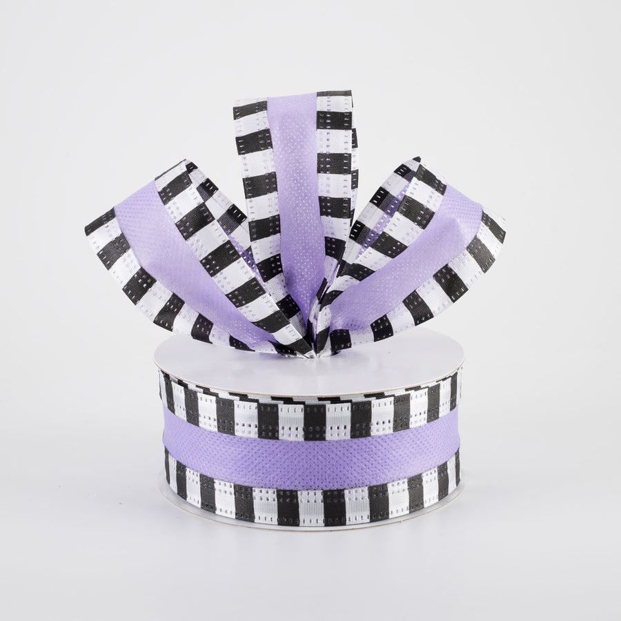 1.5" Striped Edge Breeze Ribbon: Lavender Purple, Black & White (10 Yards)