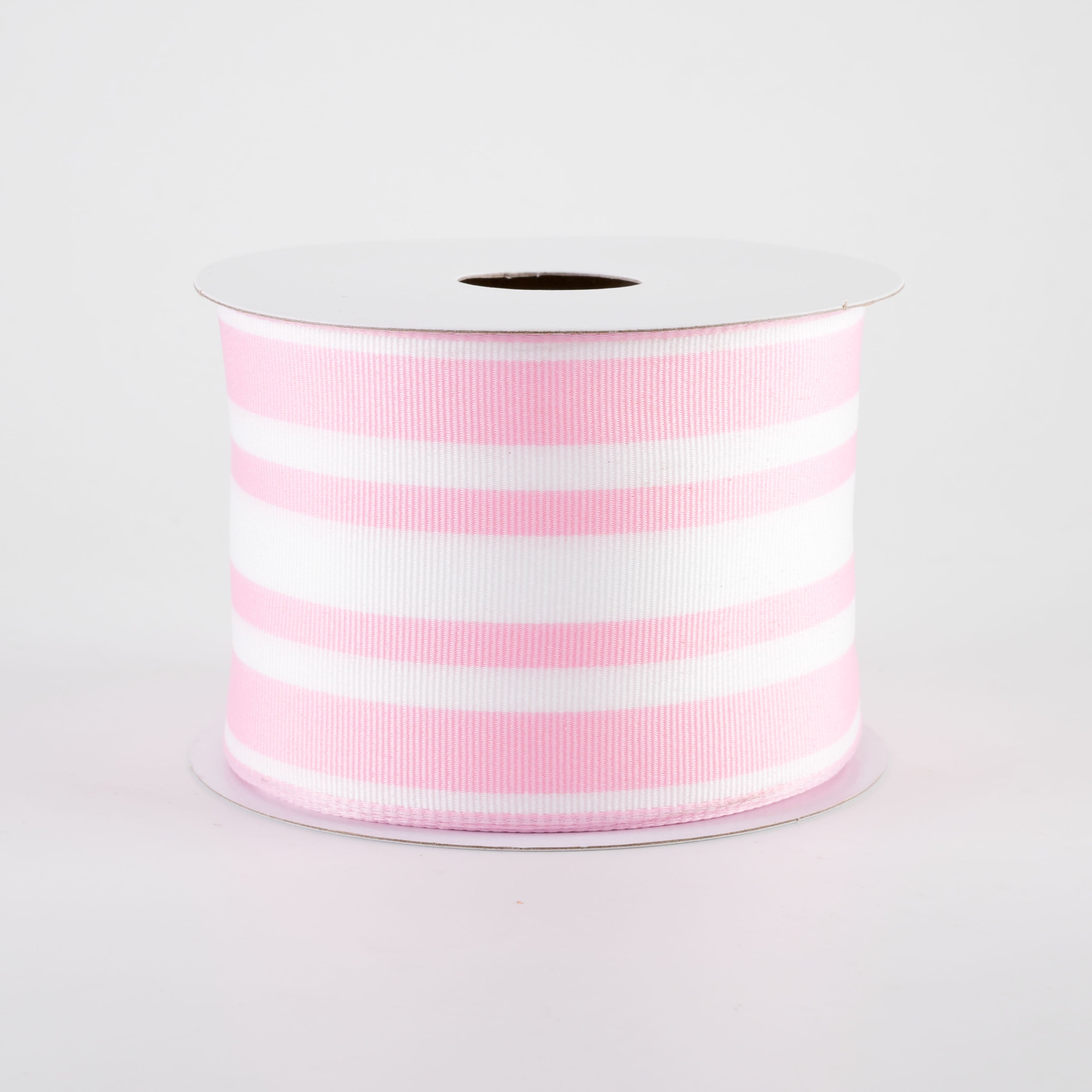 2.5" Modern Ticking Grosgrain Ribbon: Pink & White (10 Yards)
