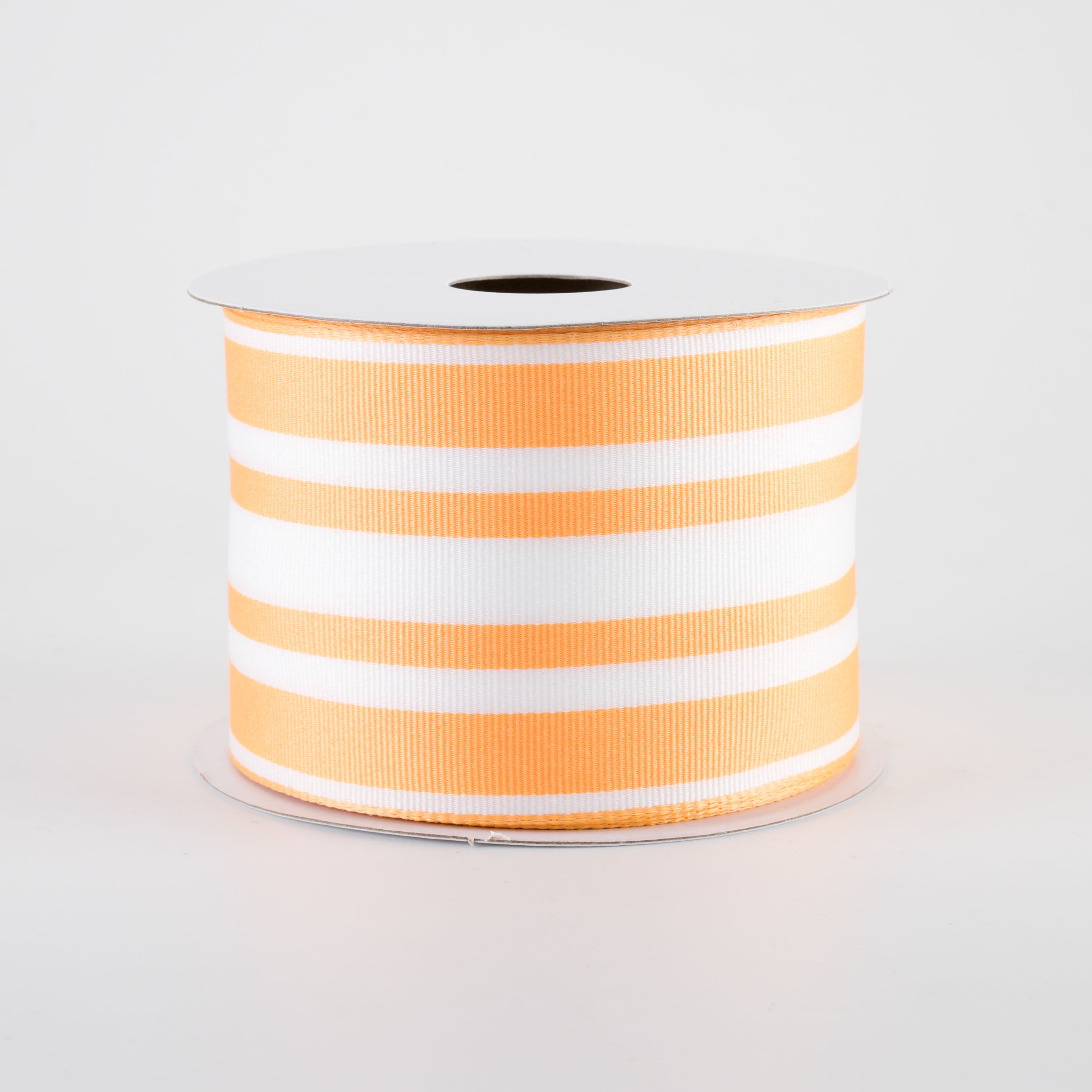 2.5" Modern Ticking Grosgrain Ribbon: Tangerine Orange & White (10 Yards)