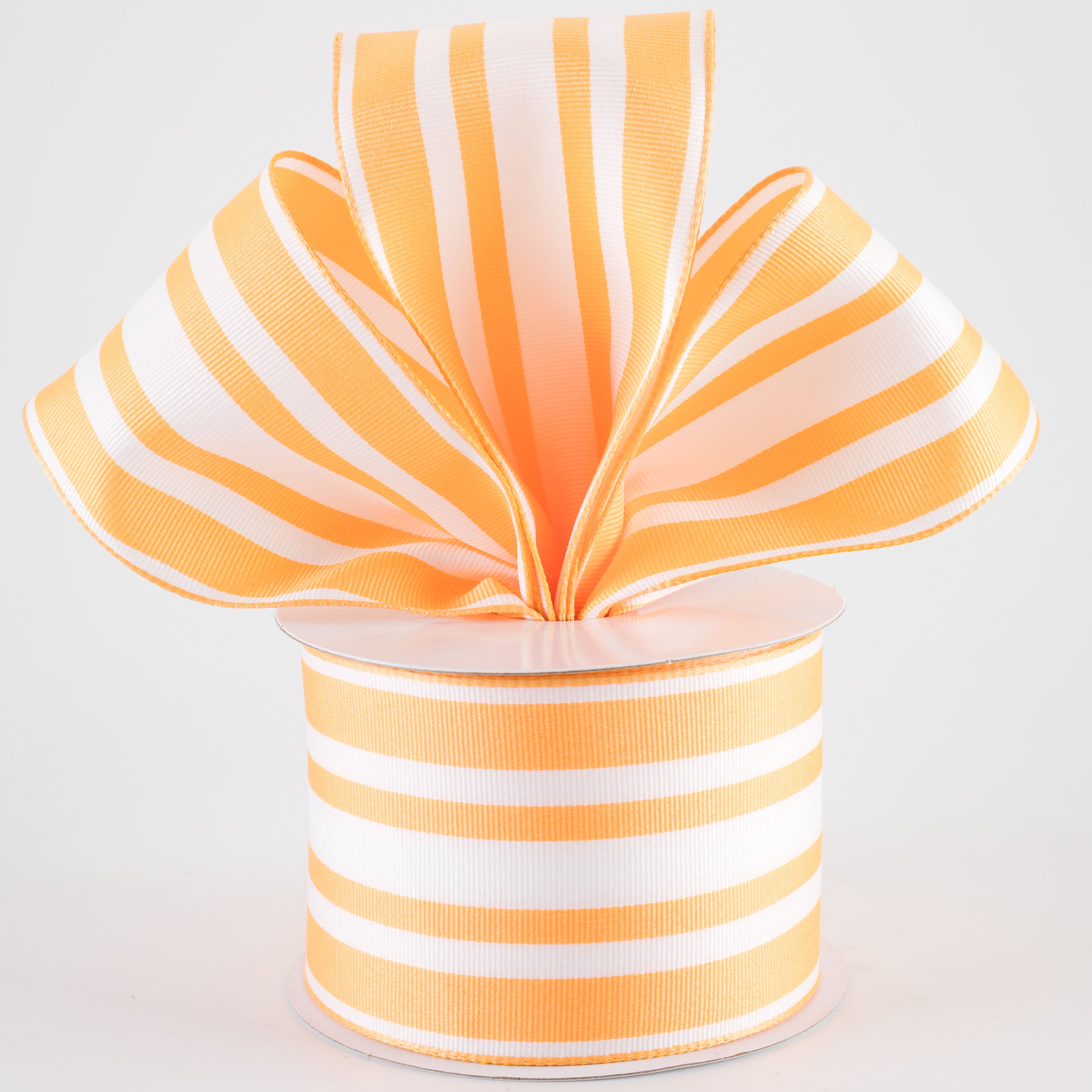 2.5" Modern Ticking Grosgrain Ribbon: Tangerine Orange & White (10 Yards)