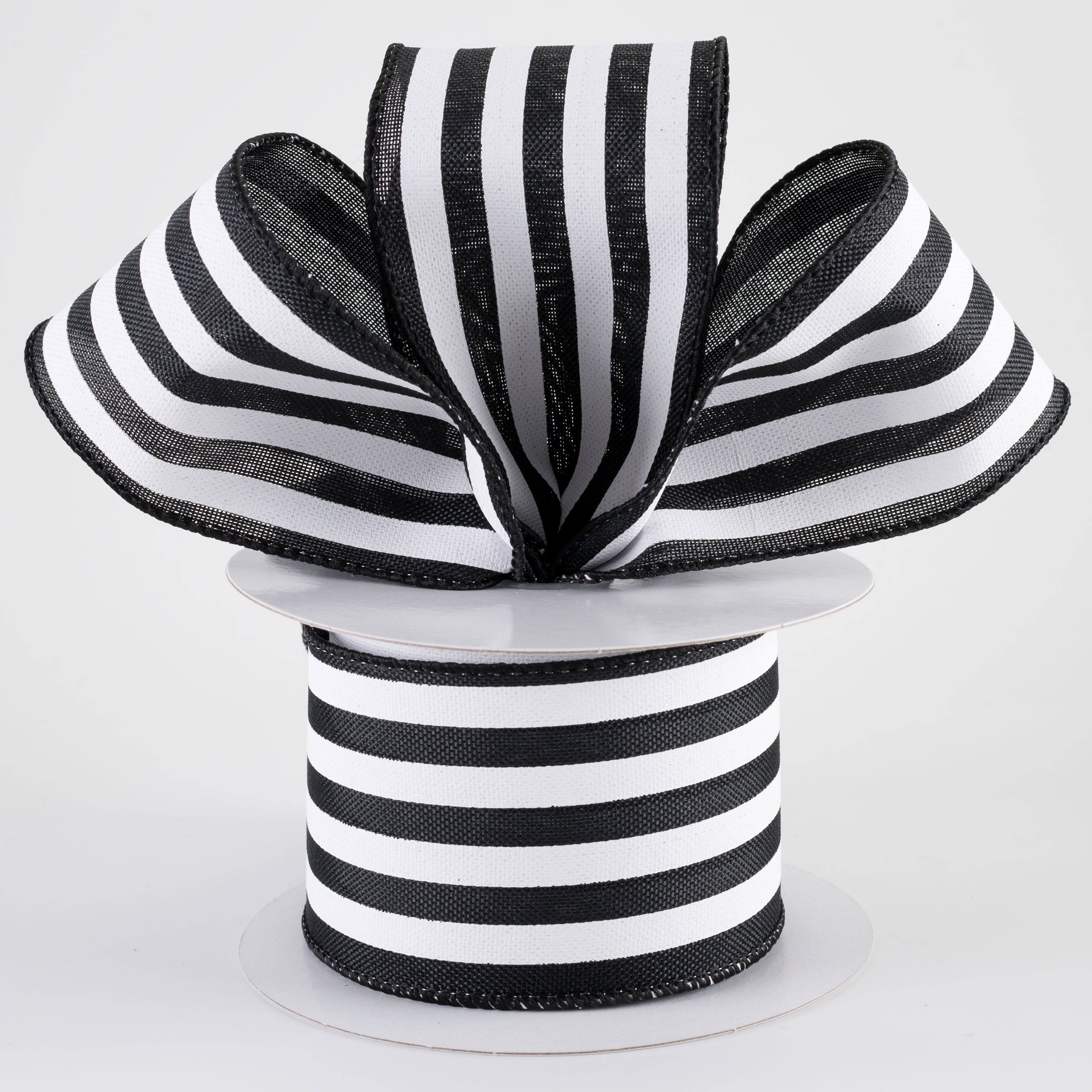 2.5" Linen Wide Cabana Stripes Ribbon: Black & White (10 Yards)