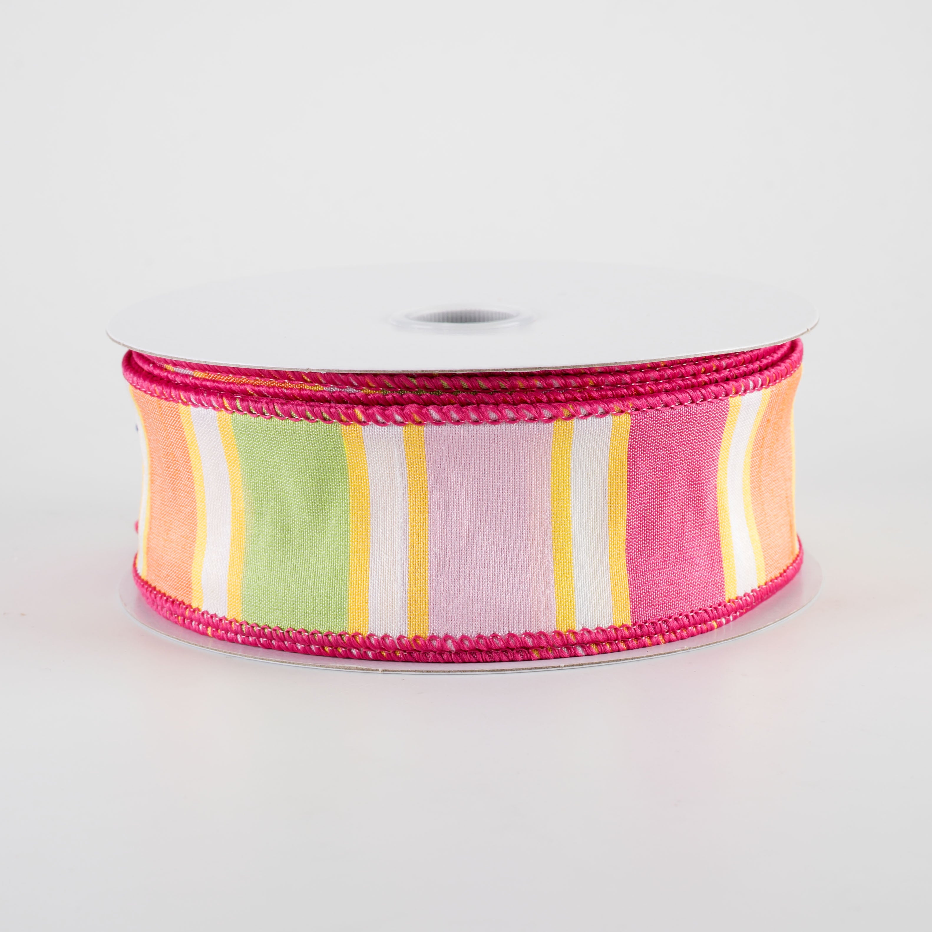 1.5" Faux Dupioni Stripes Ribbon: Fuchsia, Pink, Yellow & Orange (25 Yards)