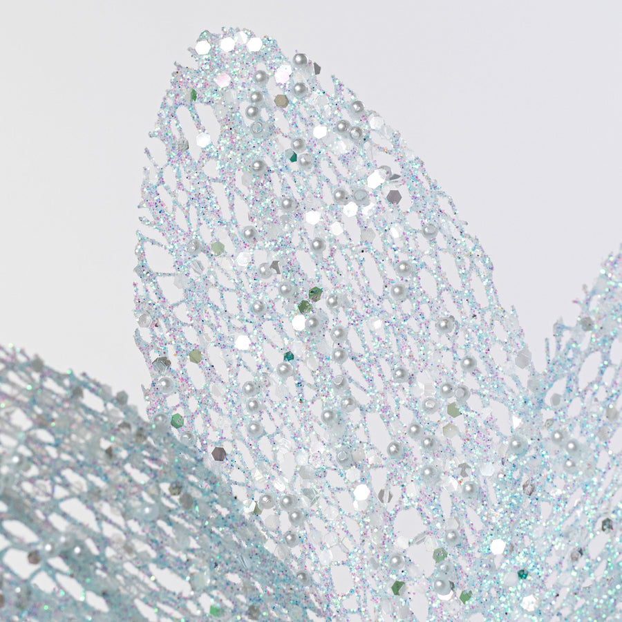 22" Glitter & Pearl Filagree Flower Stem: Soft Iridescent Blue