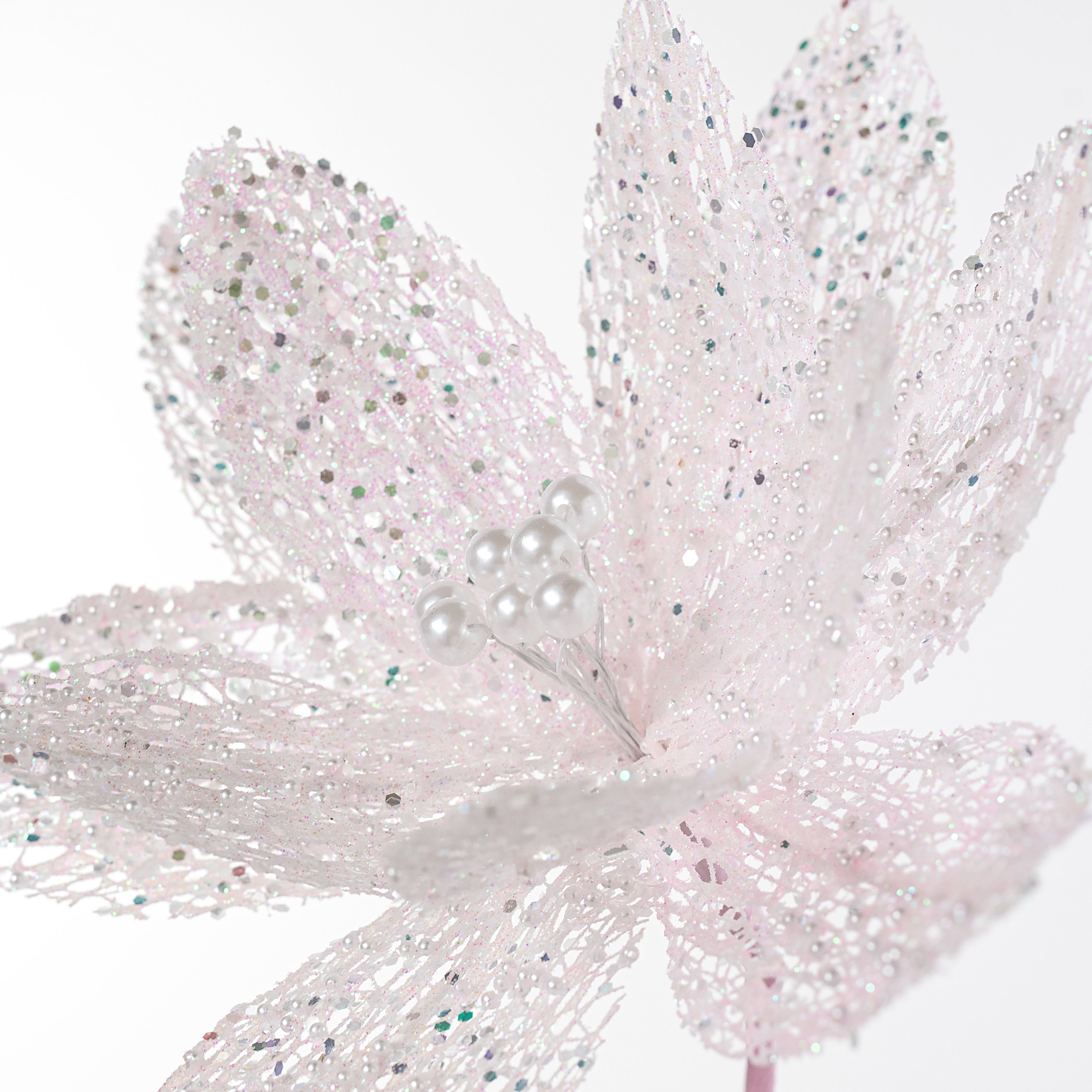 22" Glitter & Pearl Filagree Flower Stem: Soft Iridescent Pink