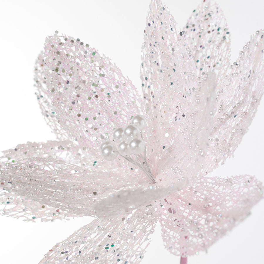 22" Glitter & Pearl Filagree Flower Stem: Soft Iridescent Pink
