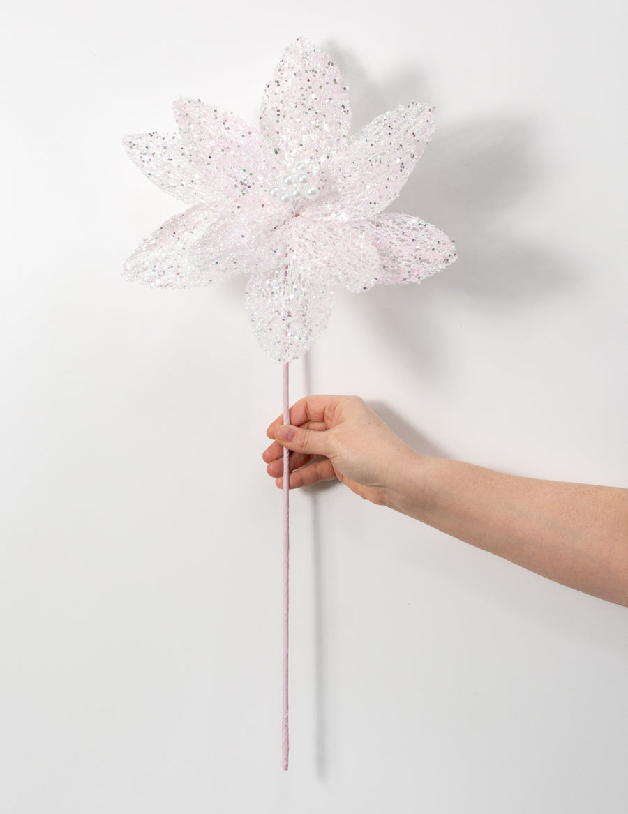 22" Glitter & Pearl Filagree Flower Stem: Soft Iridescent Pink
