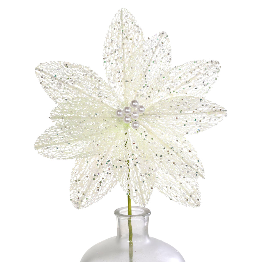 22" Glitter & Pearl Filagree Flower Stem: Soft Iridescent Mint Green