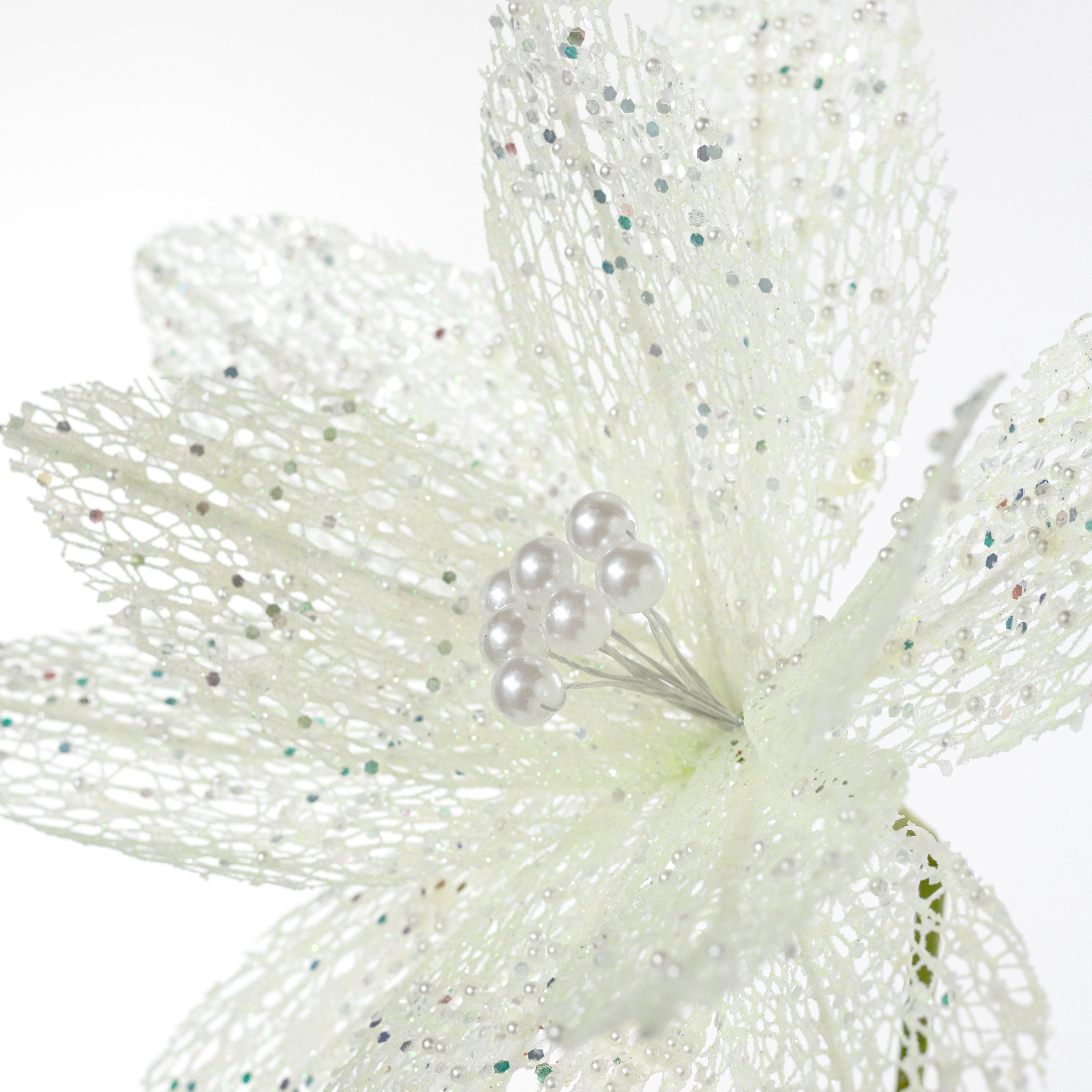 22" Glitter & Pearl Filagree Flower Stem: Soft Iridescent Mint Green